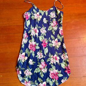 Valerie Steven's Women's Silk Pajama Slip Dress Blue Tropical Floral Size S
